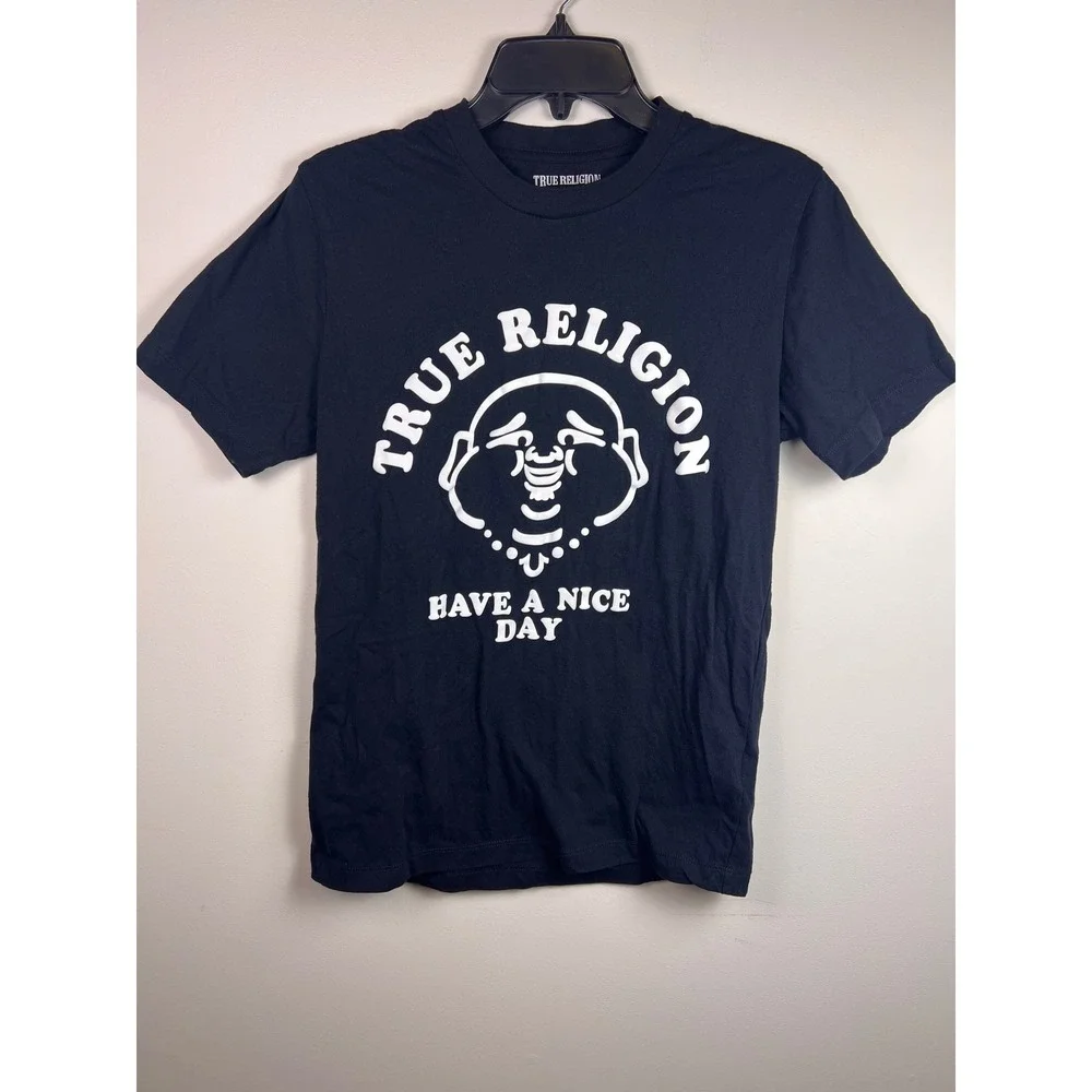 True Religion Graphic T Shirt Black Buddha Have a Nice Day Short Sleeve Sz Sm